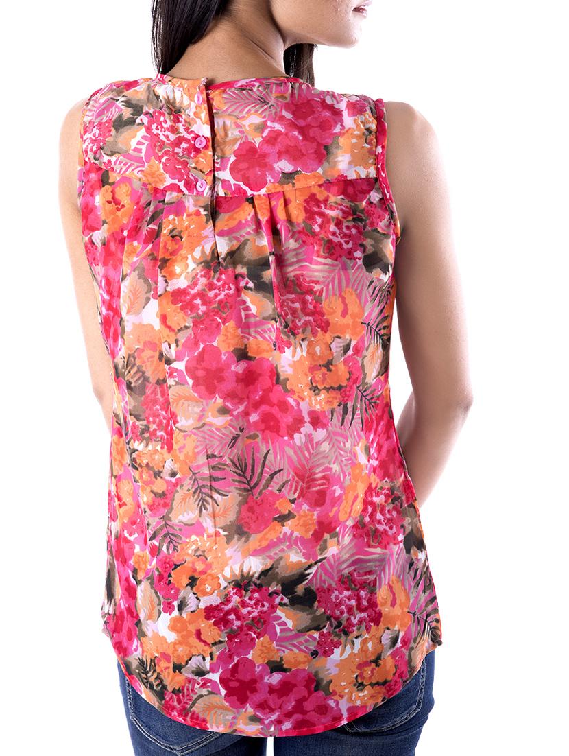 round neck pleated floral top - 15049740 - Standard Image - 2