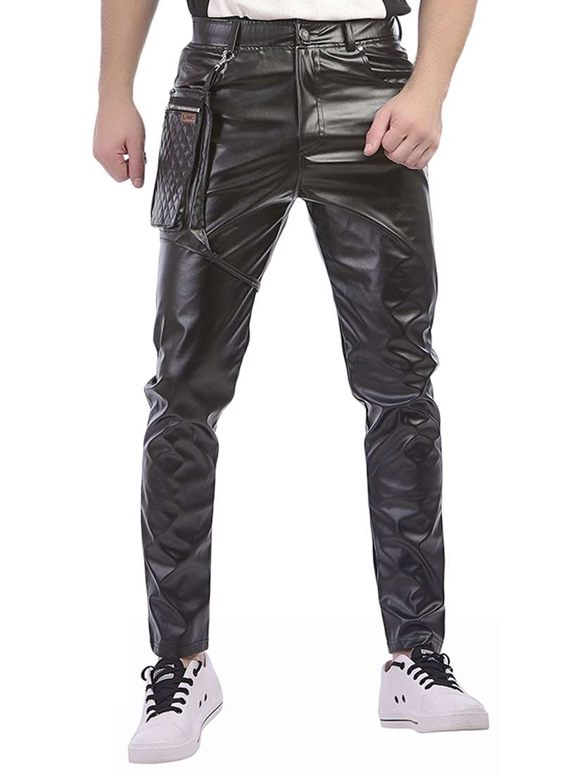 black faux leather  full length track pant