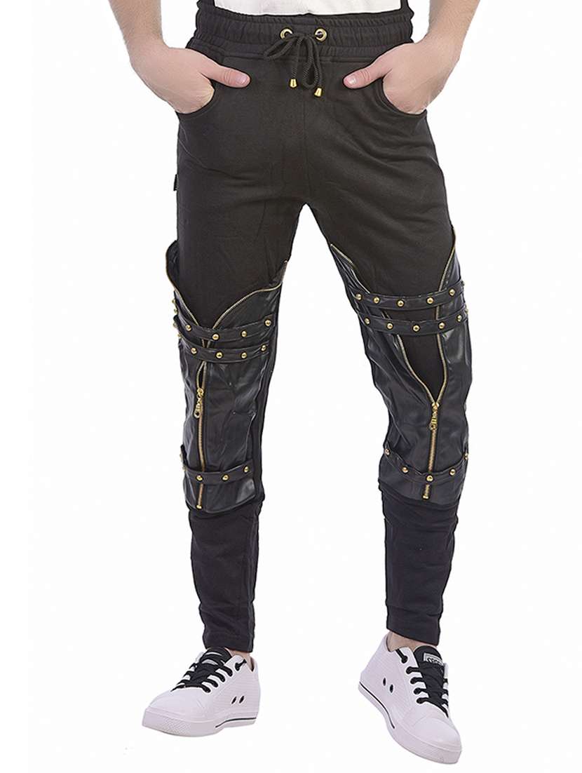 black cotton  full length track pant