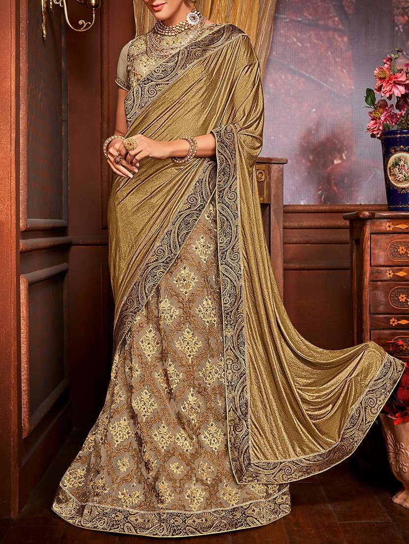 gold embroidered lehenga saree with blouse