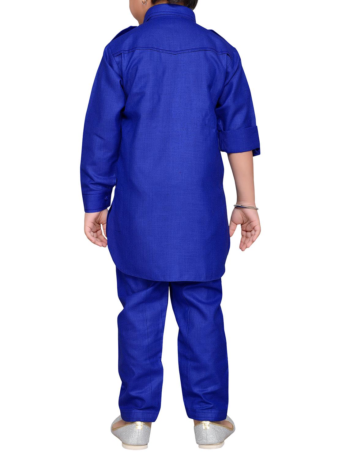 blue cotton pathani kurta set - 15052880 - Standard Image - 2