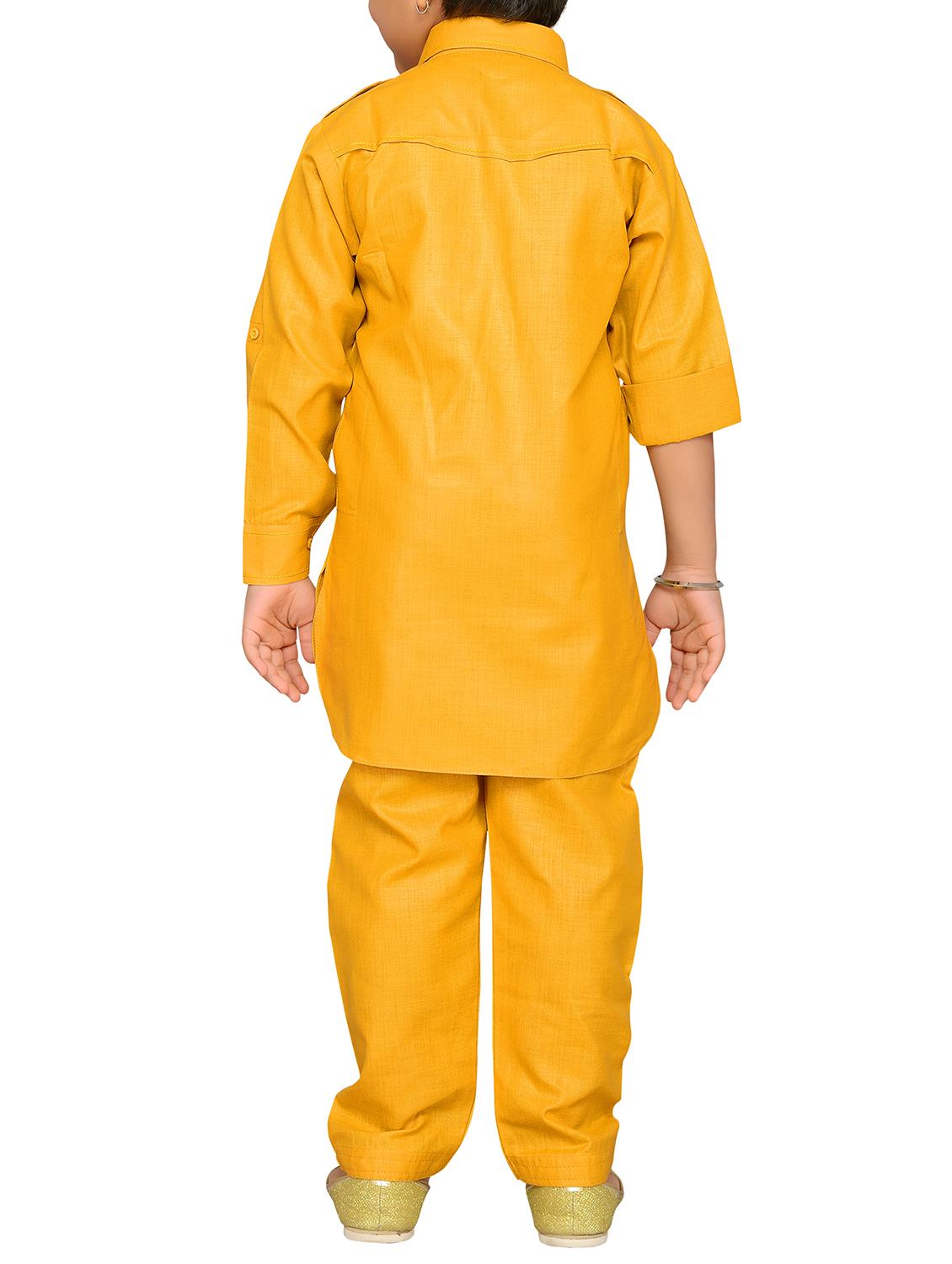 yellow cotton pathani kurta set - 15052882 - Standard Image - 2