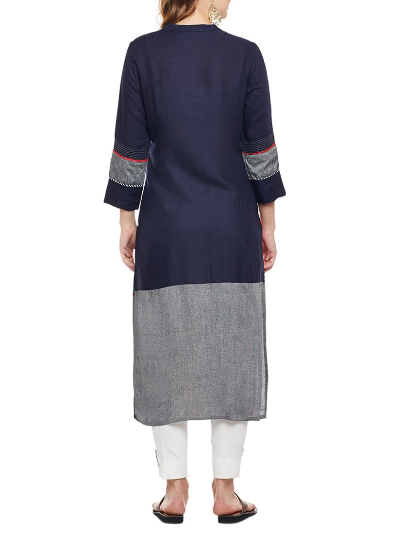 straight embroidered kurta - 15056039 - Standard Image - 2