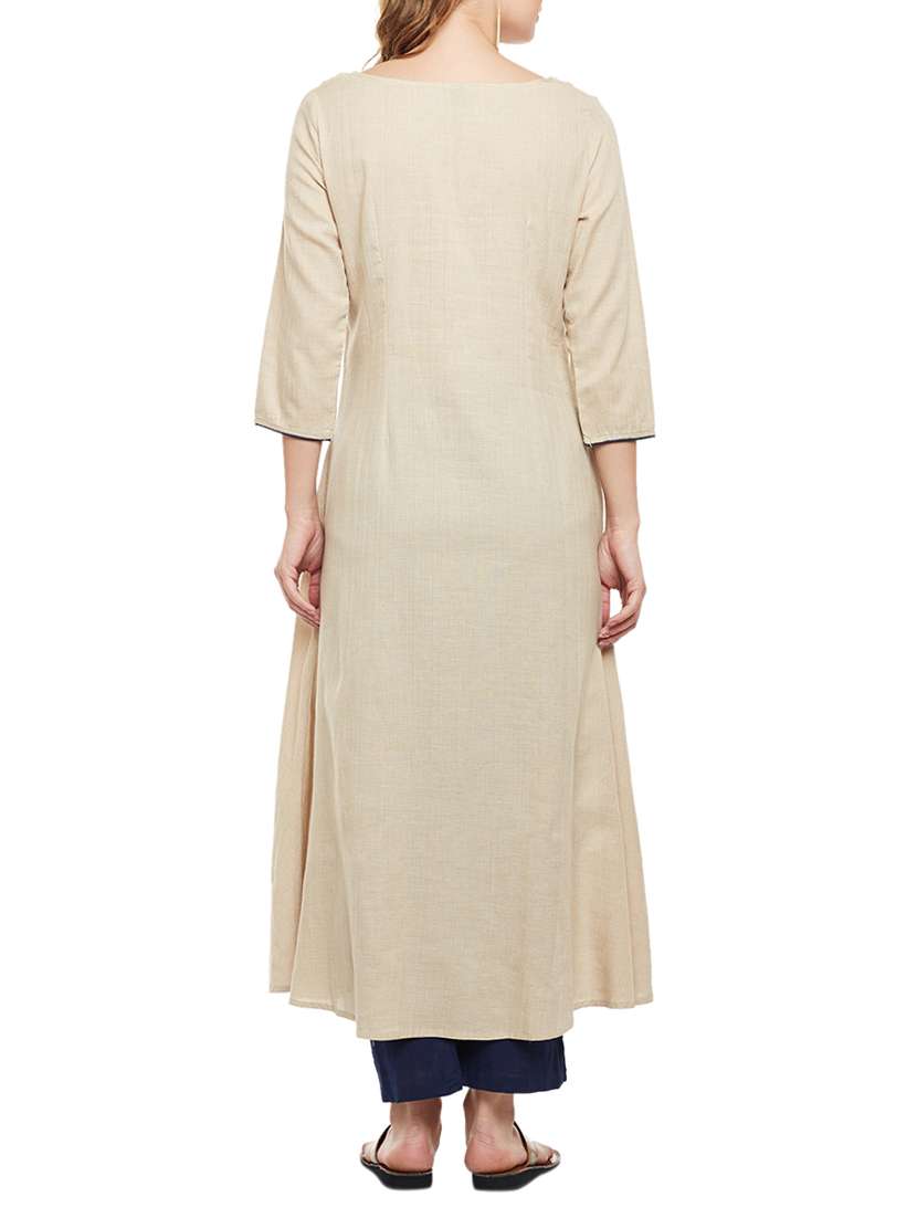 beige cotton solid kurta - 15056068 - Standard Image - 2