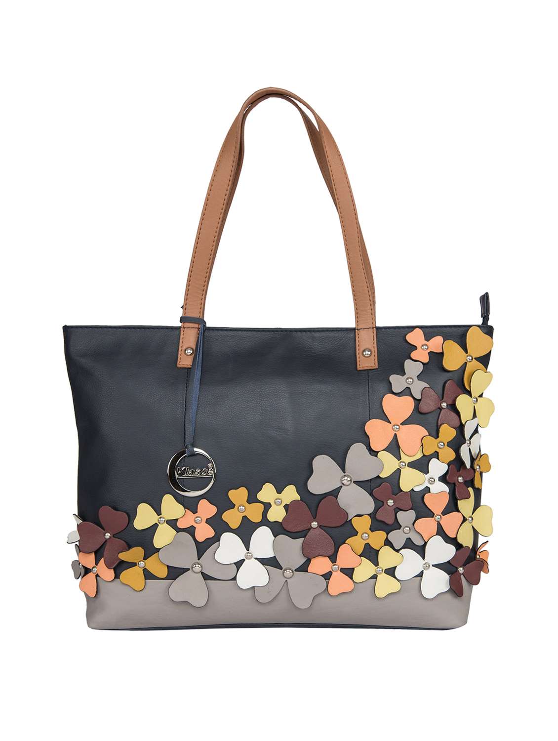 blue leather handbag