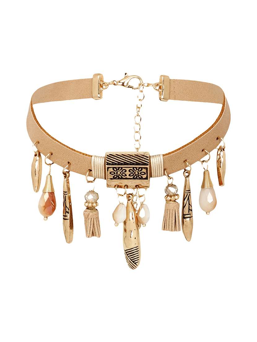 beige wool choker necklace