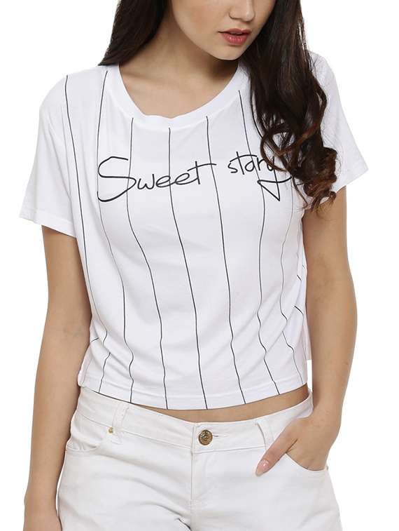 women's striped round neck t-shirt