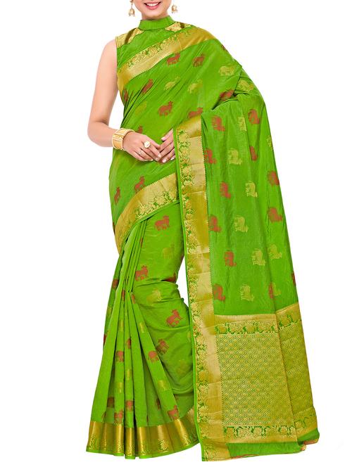 women's self design green colored saree with blouse - 15063763 - Standard Image - 0