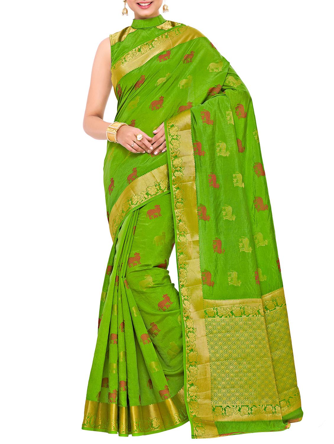 women's self design green colored saree with blouse - 15063763 - Zoom Image - 0