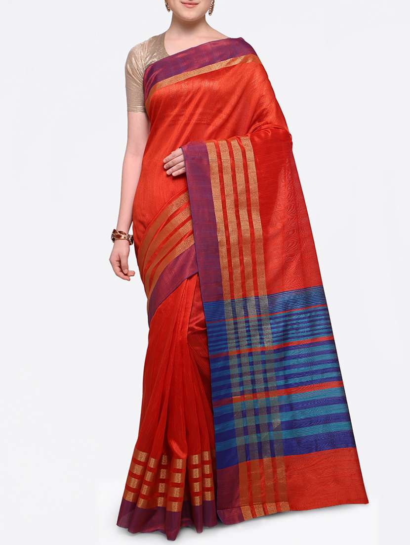 orange bordered  saree with blouse