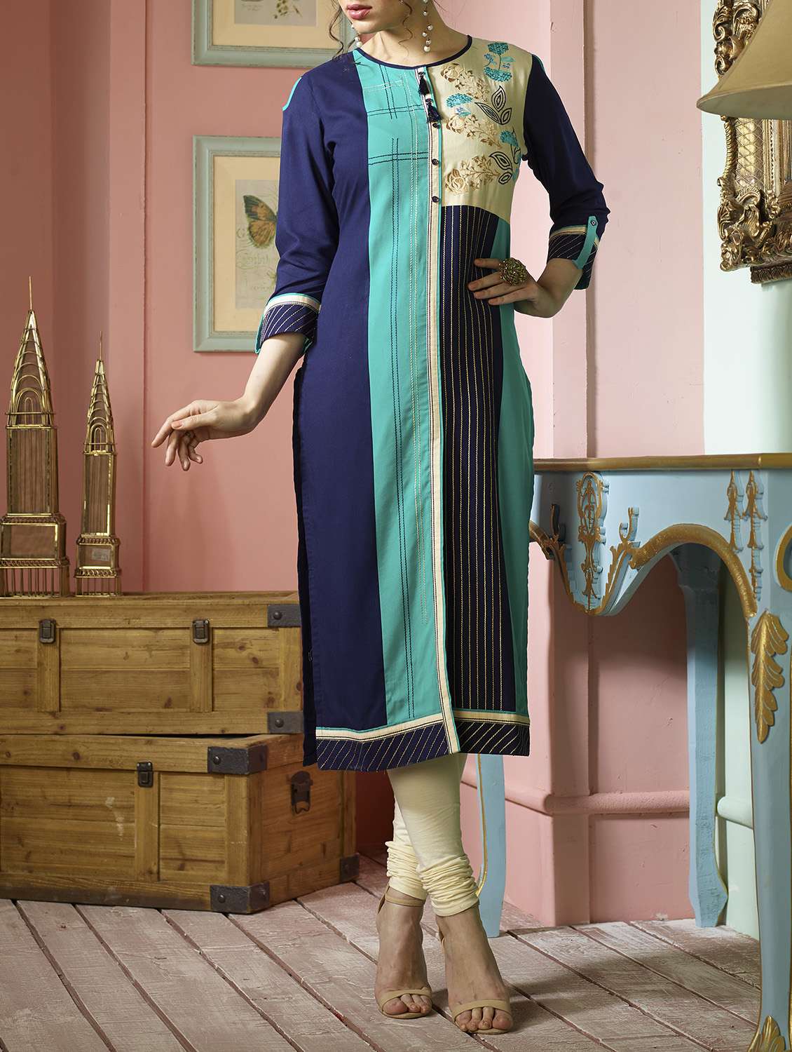 blue rayon straight kurta
