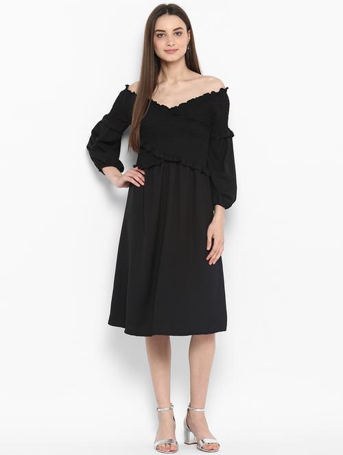 black solid off shoulder dress - 15066880 -  Standard Image - 0