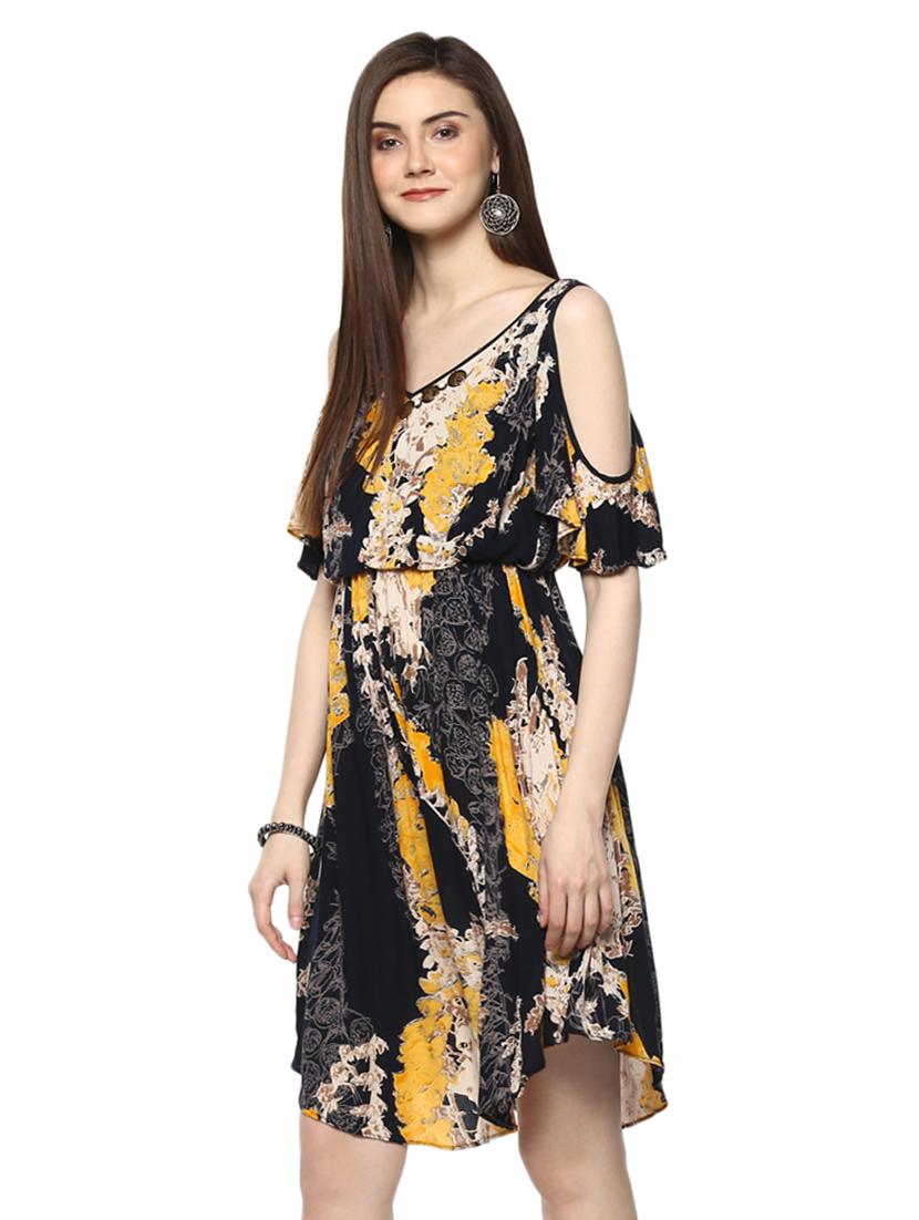 cold shoulder blouson dress - 15070243 - Standard Image - 2