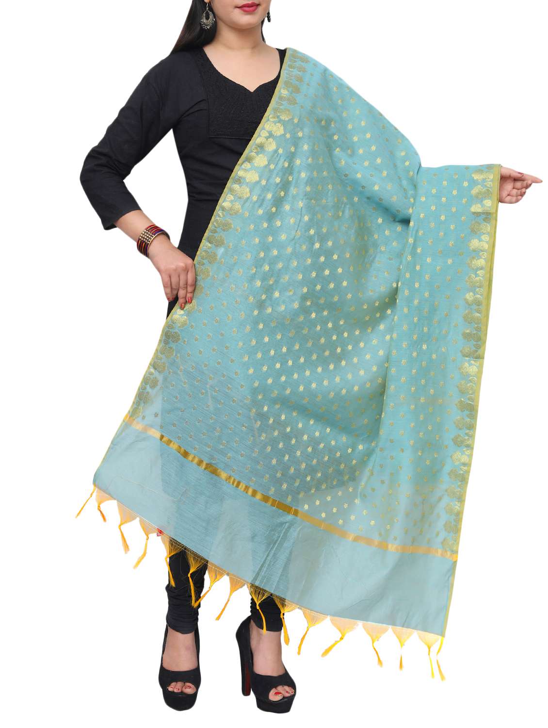 blue chanderi dupatta