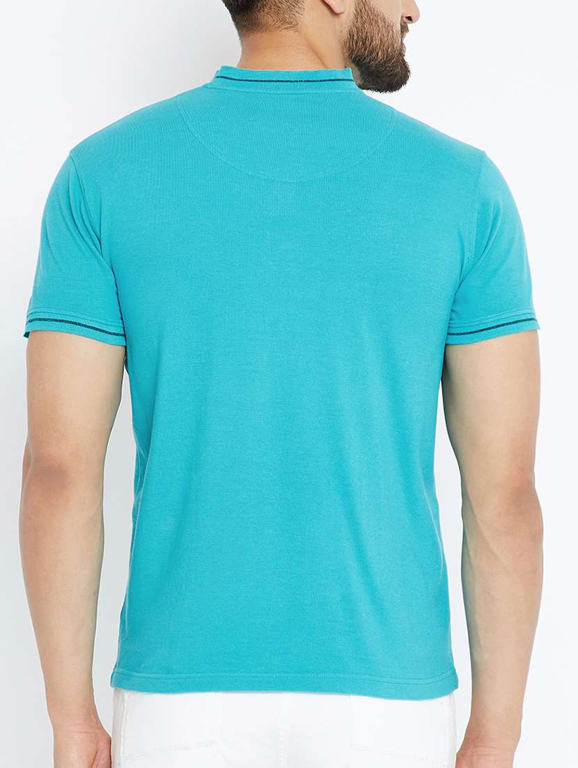 turquoise cotton collared t-shirt - 15070937 - Standard Image - 2