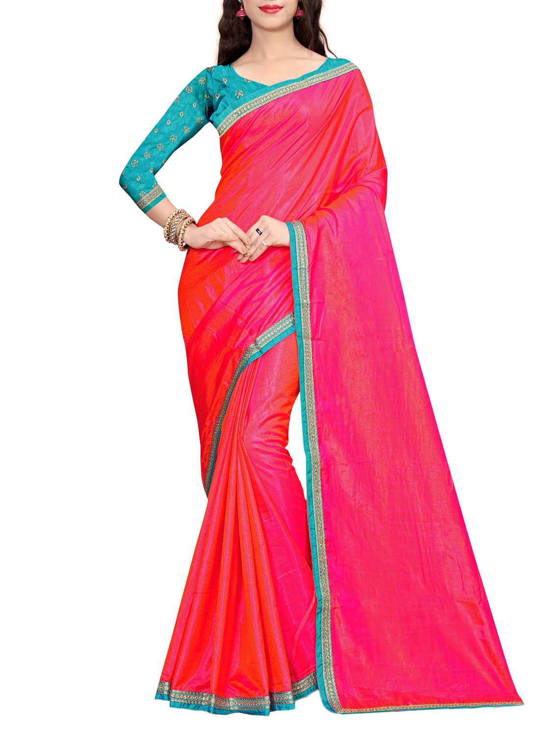 pink silk bordered saree with blouse