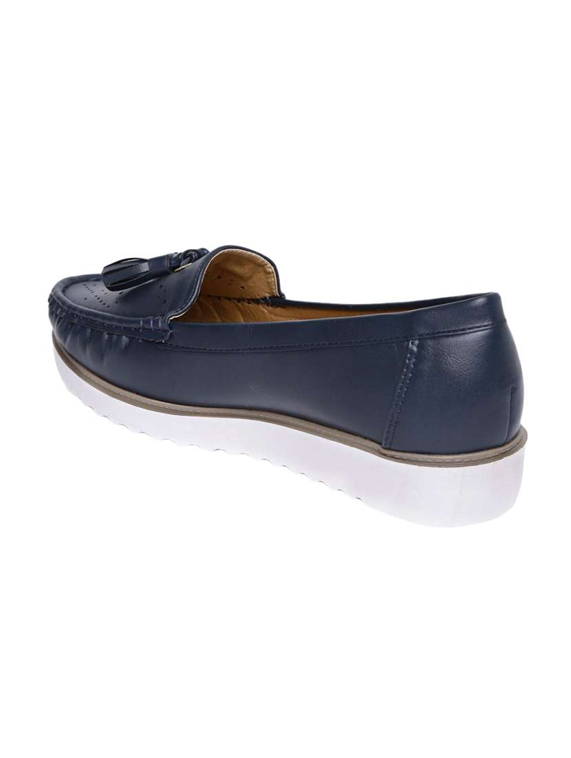 navy pu slip on moccasins - 15071949 -  Standard Image - 2