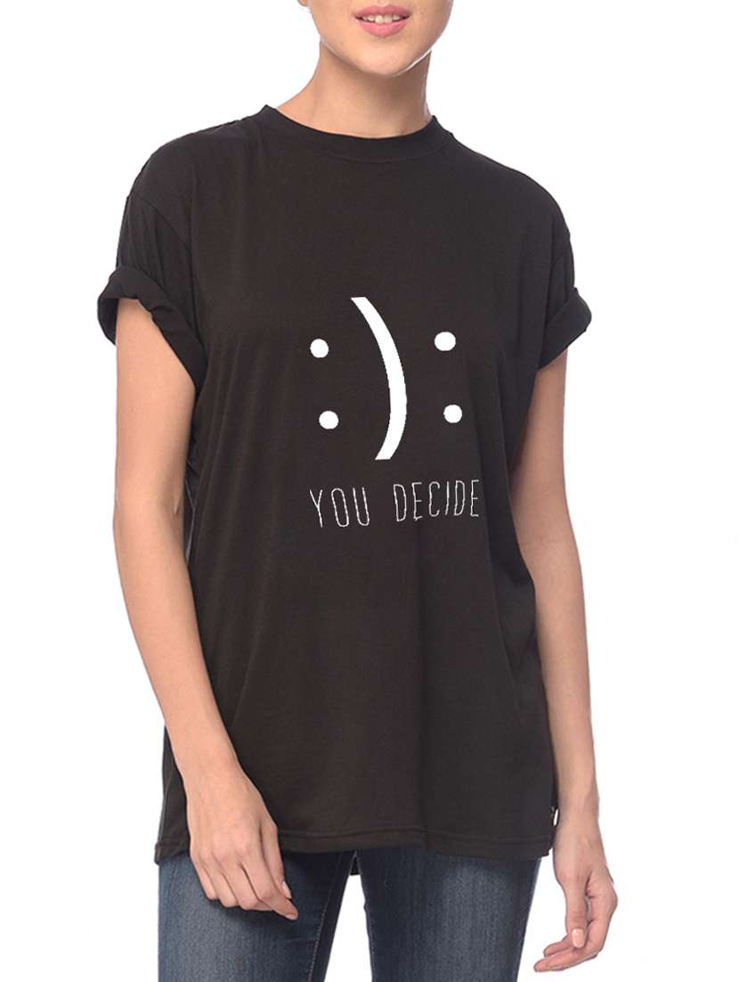 black cotton quirky text tee