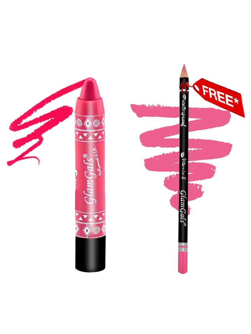 buy glamgals 24/7 lip color long lasting moisturising kissproof lipstick (pink )pencil 3.7 gm & get lip liner pencil free