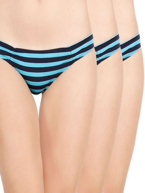 set of 3 green striped cotton bikini panties