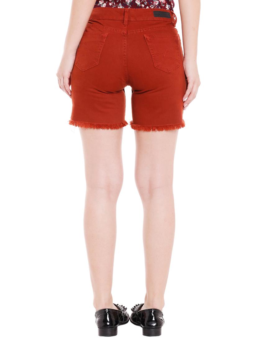 red denim frayed shorts - 15075694 - Standard Image - 2