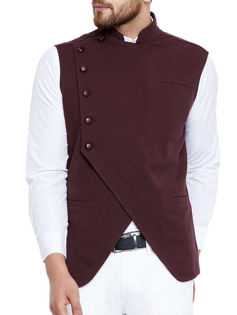 brown cotton nehru jacket