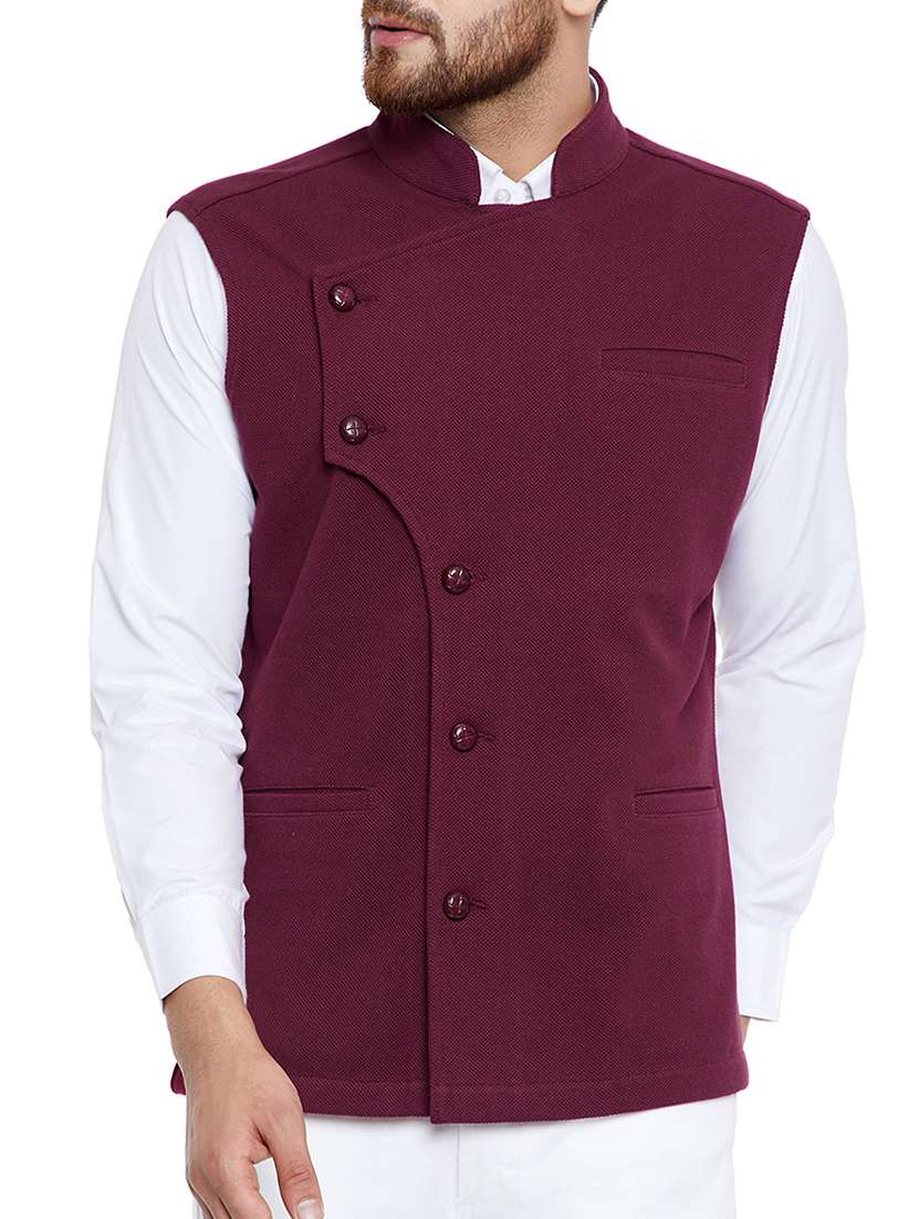 maroon cotton nehru jacket