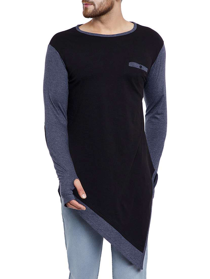 black color block thumb hole t-shirt