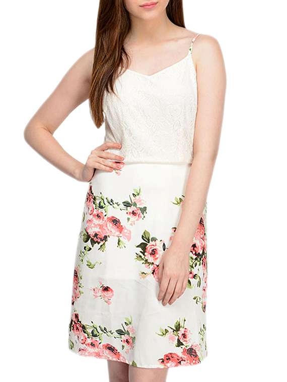 white crepe floral sheath dress