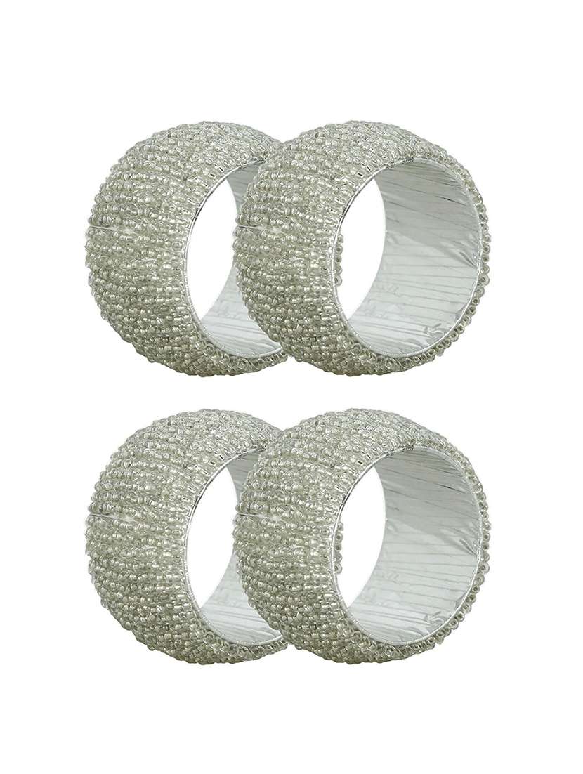 decorative handmade silver round beaded napkin rings