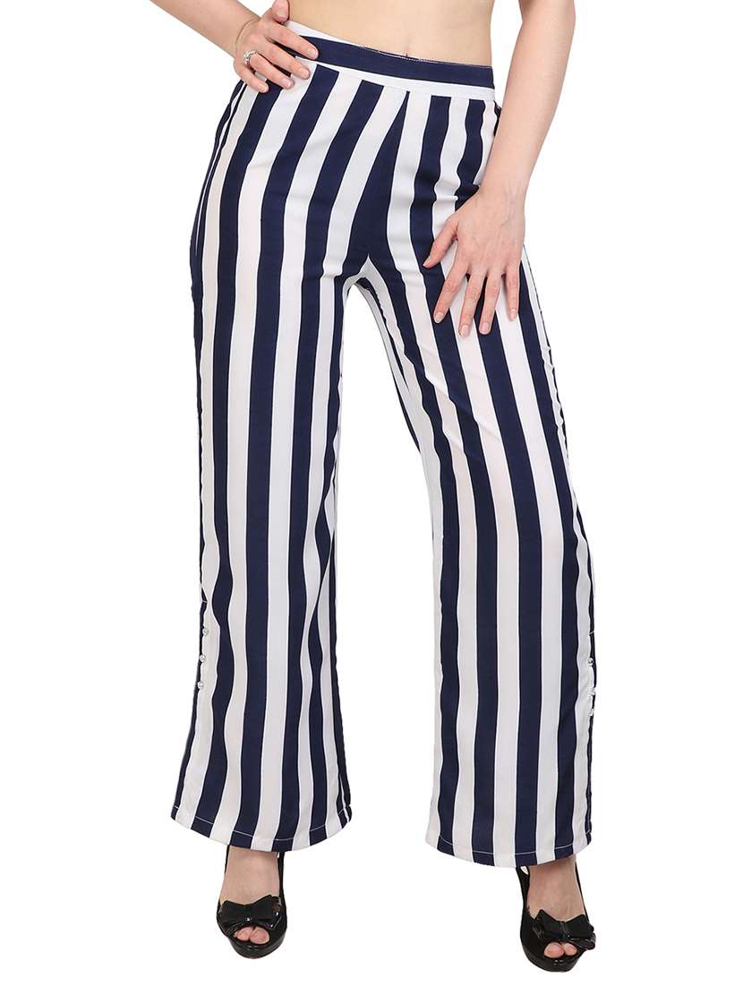 navy blue striped crepe palazzo