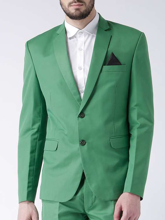 green solid single breasted casual blazer