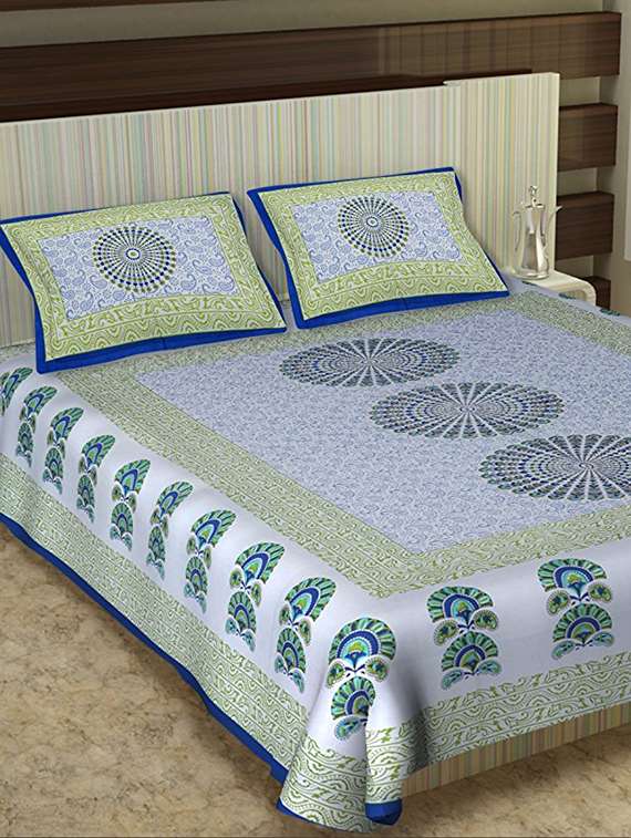 100% cotton jaipuri traditional king size double bedsheet 2 pillow covers