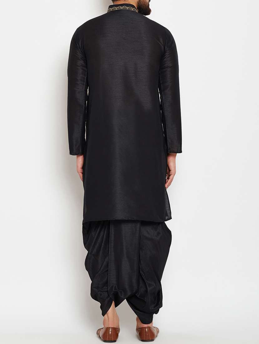 black silk blend dhoti kurta set - 15085465 -  Standard Image - 2