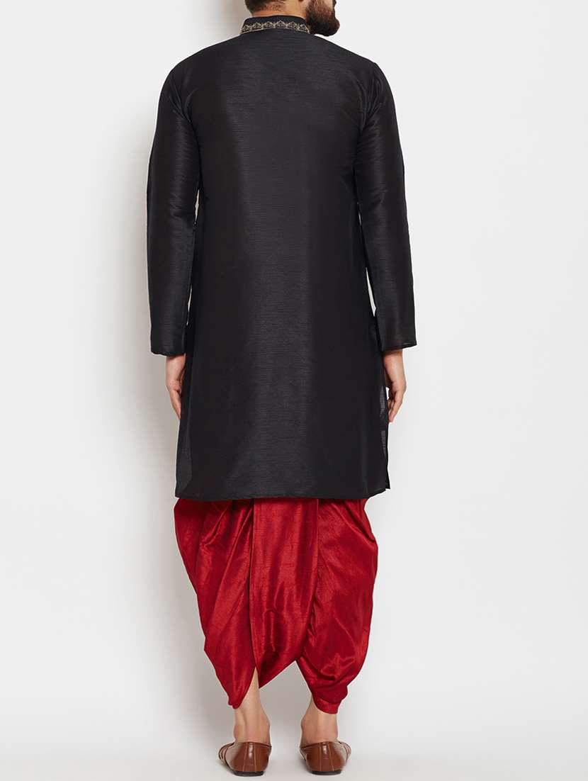 black silk blend dhoti kurta set - 15085469 -  Standard Image - 2