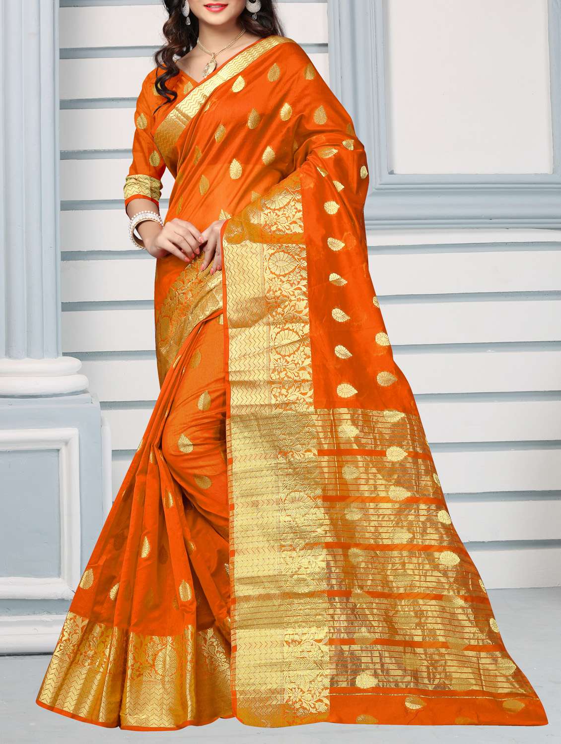 gold zari motif banarasi saree with blouse