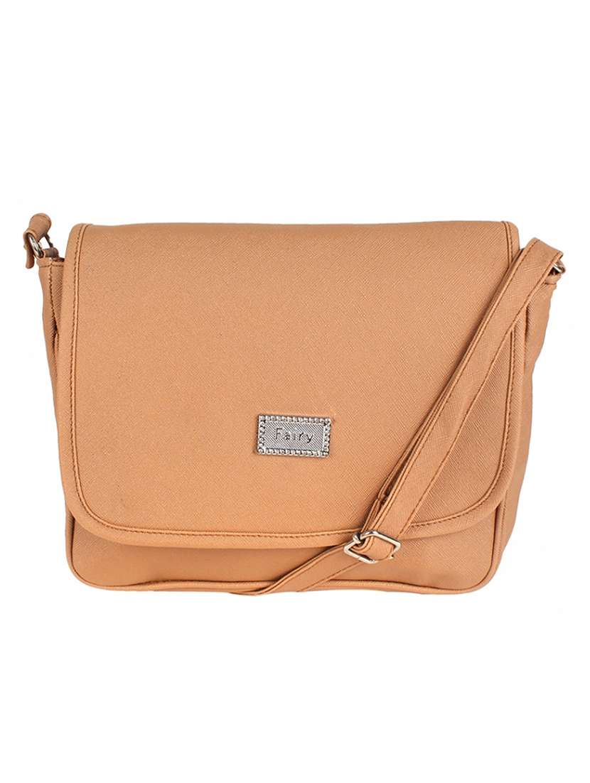 beige leatherette  regular sling bag