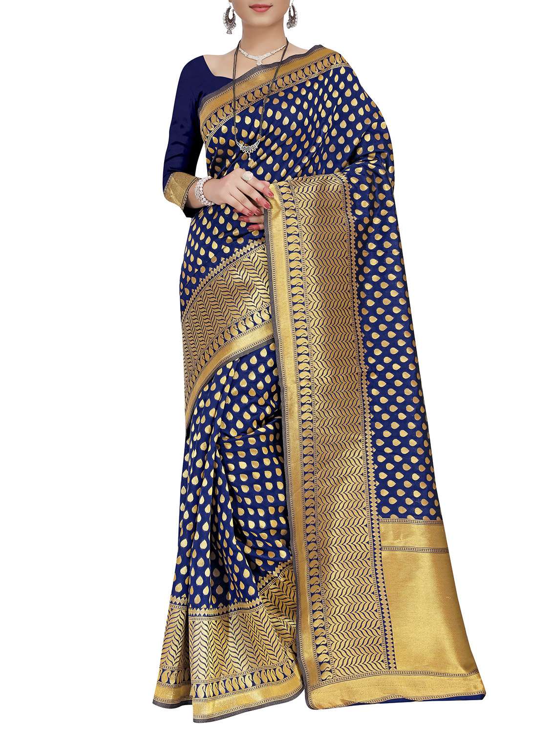 blue silk blend banarasi saree with blouse