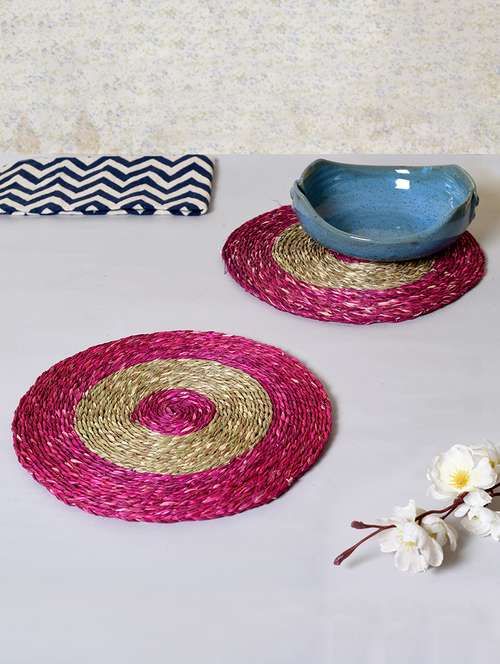 circular pink & brown dish coaster set(set of 2) - 15086661 - Standard Image - 0