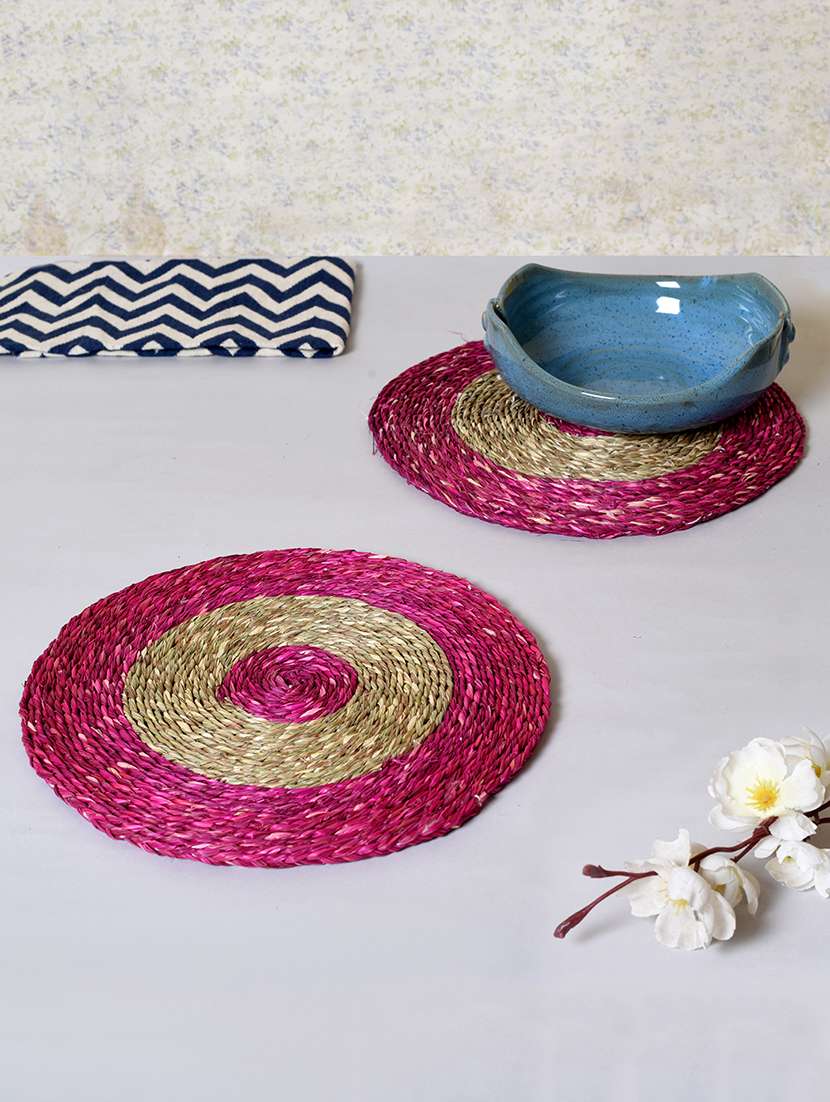 circular pink & brown dish coaster set(set of 2)