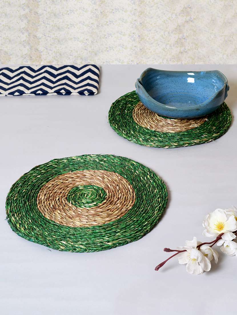 circular green & brown dish coaster set(set of 2)
