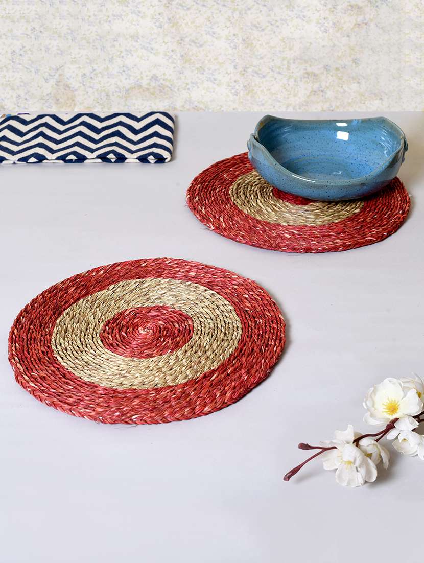 circular red & brown dish coaster set(set of 2)