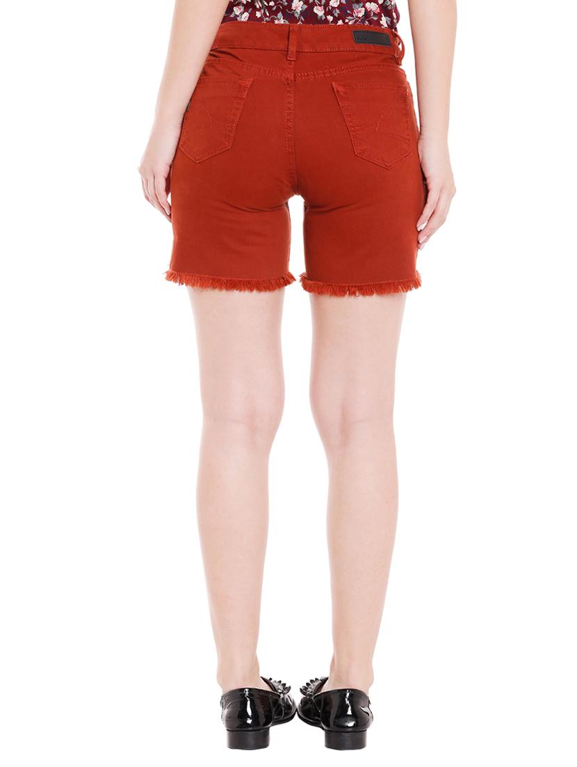 orange denim frayed shorts - 15086827 - Standard Image - 2