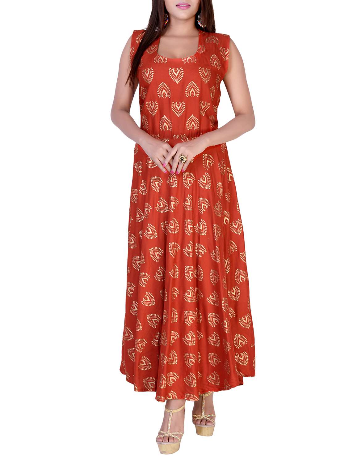 Red Rayon Flared Kurta