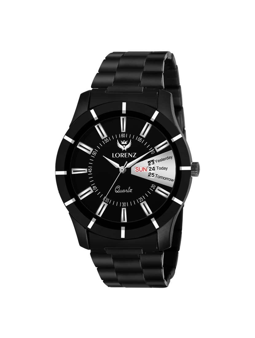 lorenz matte finish day & date functioning black dial men's watch for men