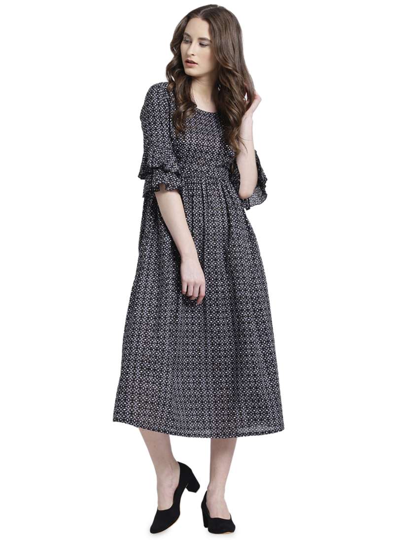 grey printed layered dress