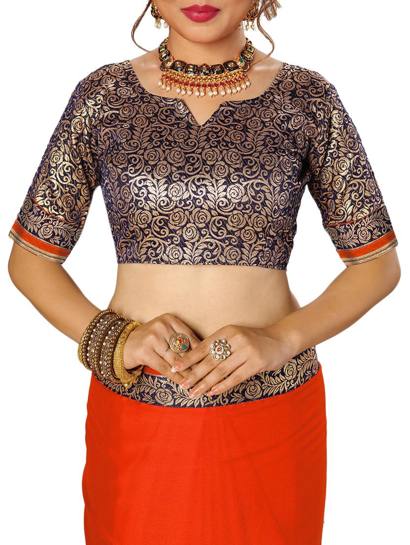 orange chiffon bordered saree with blouse - 15092636 - Standard Image - 2