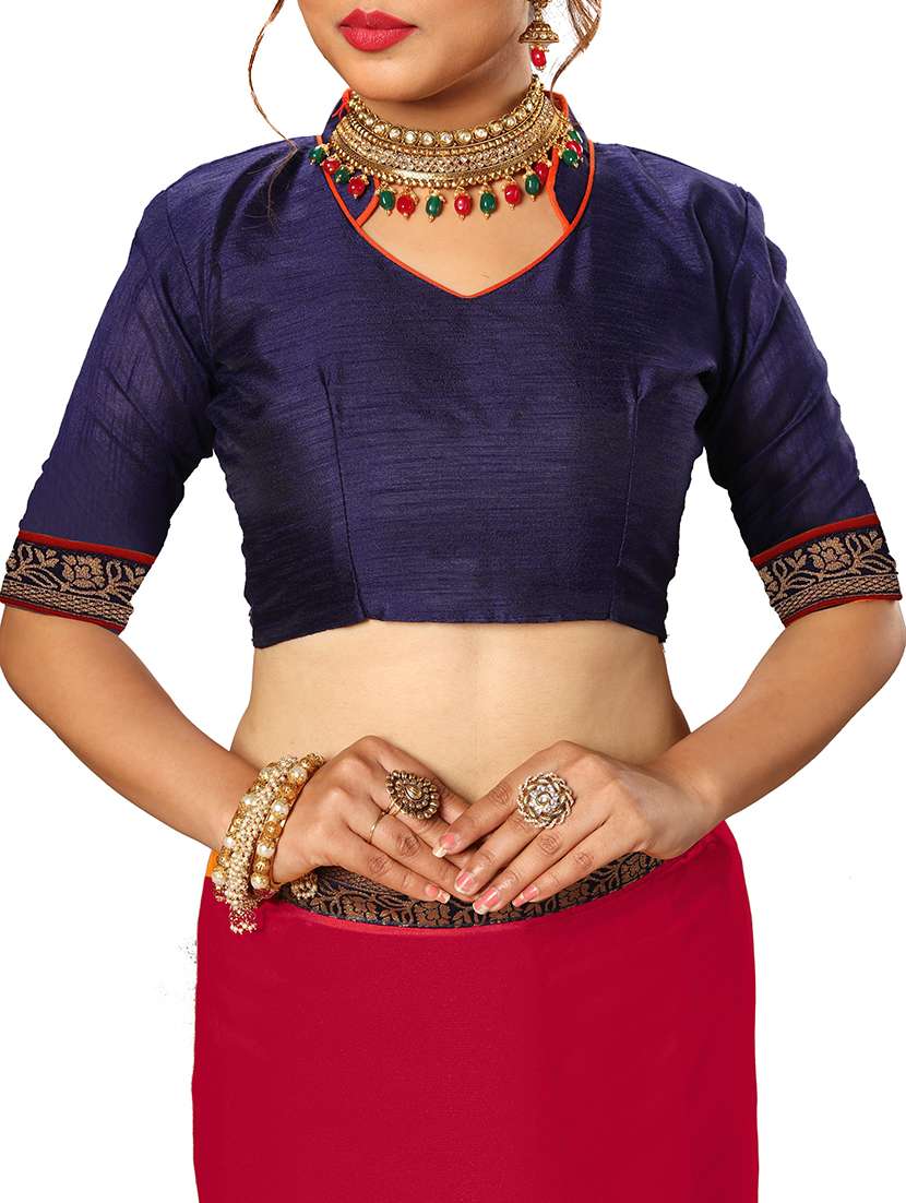 red satin bordered saree with blouse - 15092643 -  Standard Image - 2