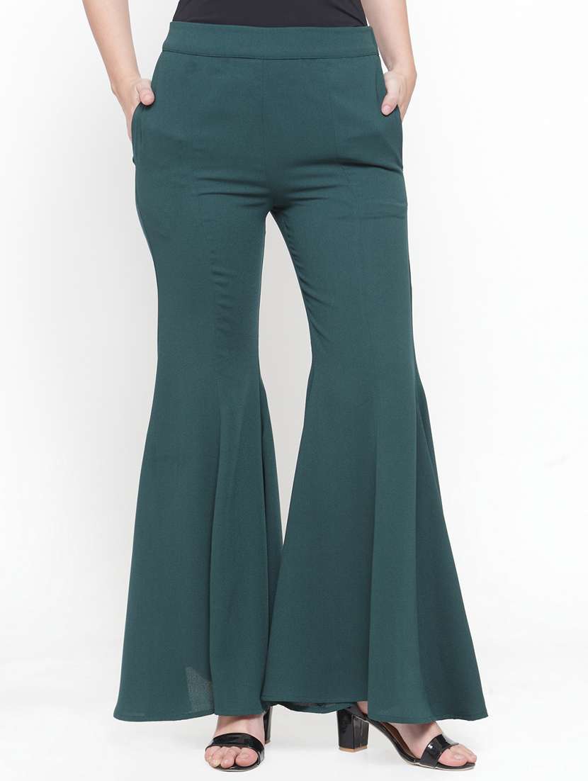 green solid palazzo
