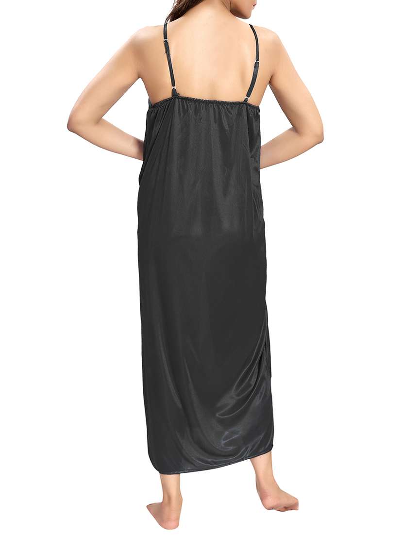 black solid sleepwear robe set - 15096525 -  Standard Image - 7